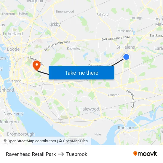 Ravenhead Retail Park to Tuebrook map