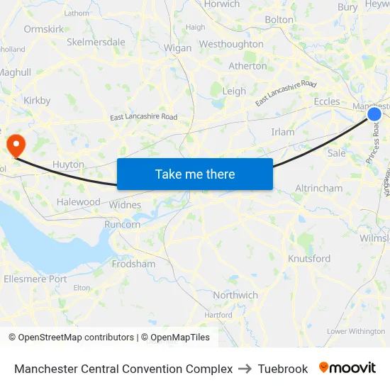 Manchester Central Convention Complex to Tuebrook map