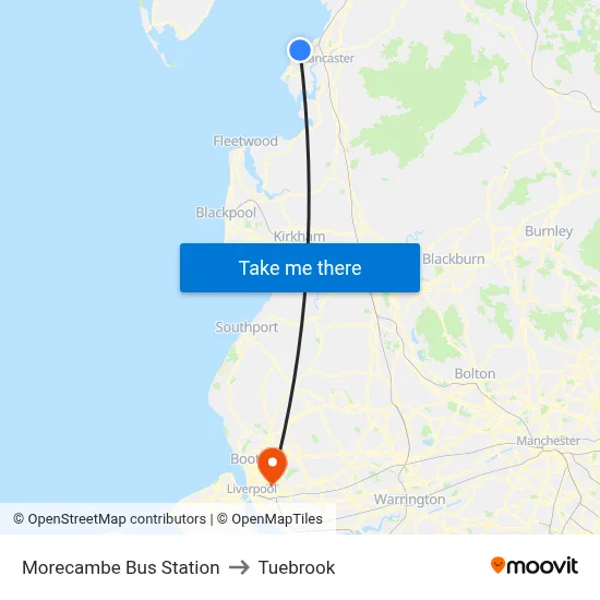 Morecambe Bus  Station to Tuebrook map