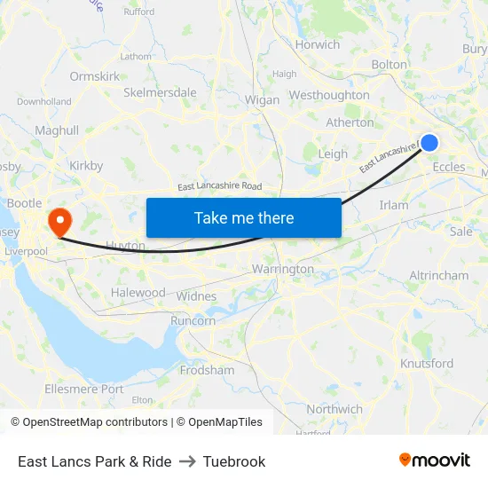 East Lancs Park & Ride to Tuebrook map