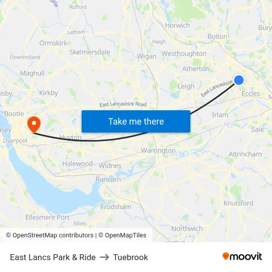 East Lancs Park & Ride to Tuebrook map