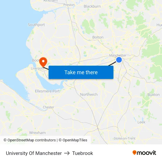 University Of Manchester to Tuebrook map