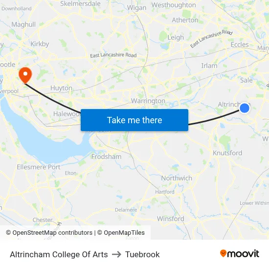 Altrincham College Of Arts to Tuebrook map