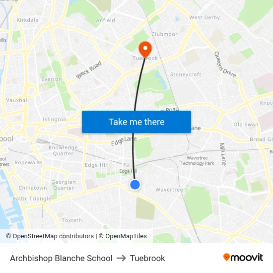 Archbishop Blanche School to Tuebrook map