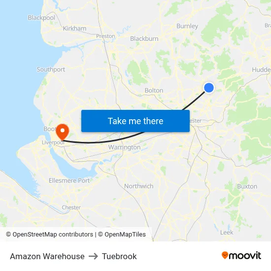 Amazon Warehouse to Tuebrook map