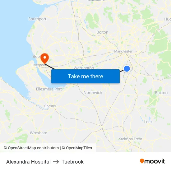 Alexandra Hospital to Tuebrook map