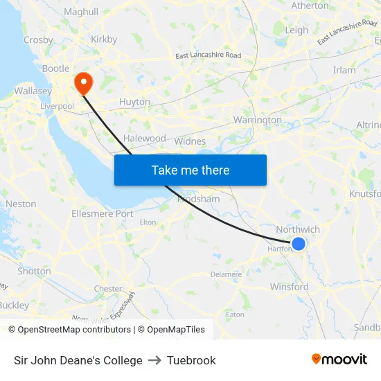 Sir John Deane's College to Tuebrook map