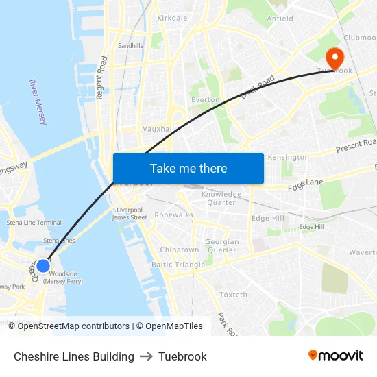 Cheshire Lines Building to Tuebrook map