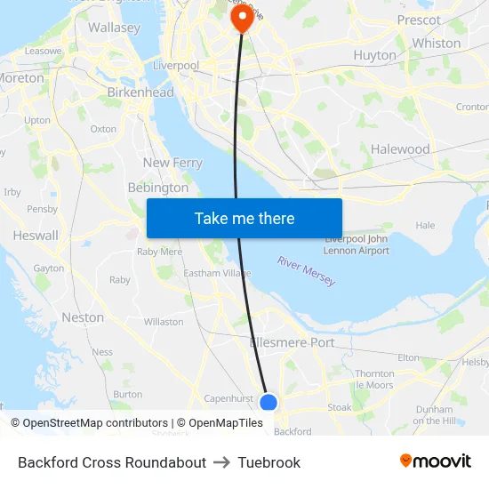 Backford Cross Roundabout to Tuebrook map