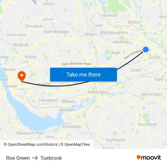 Roe Green to Tuebrook map