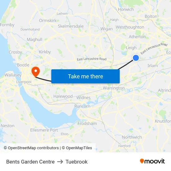 Bents Garden Centre to Tuebrook map