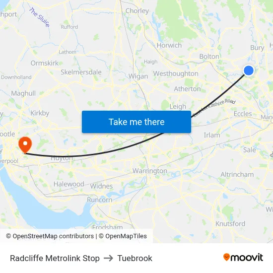 Radcliffe Metrolink Stop to Tuebrook map