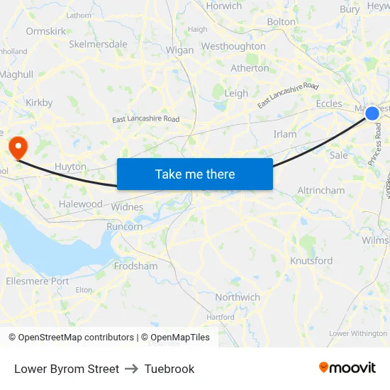 Lower Byrom Street to Tuebrook map