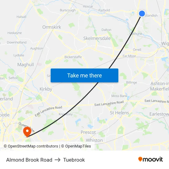 Almond Brook Road to Tuebrook map