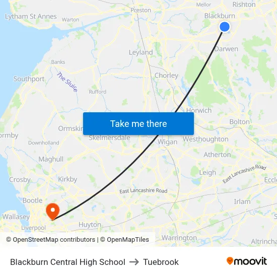 Blackburn Central High School to Tuebrook map