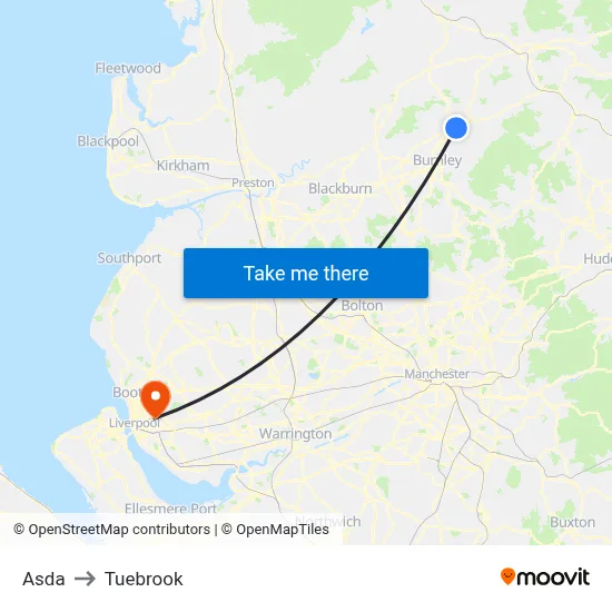 Asda to Tuebrook map