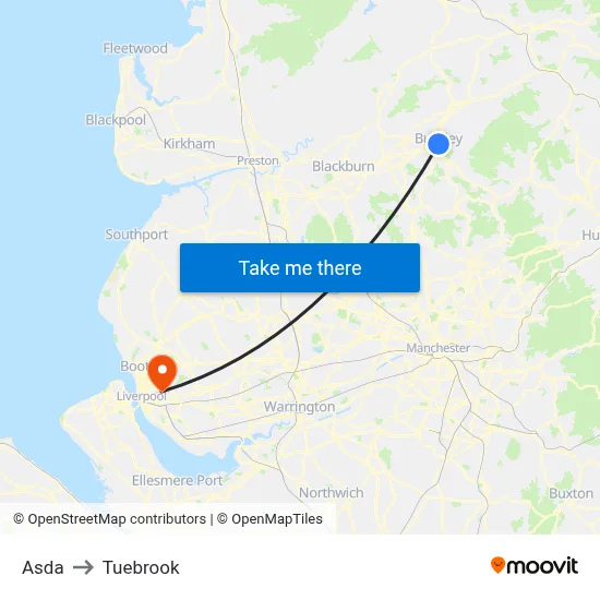 Asda to Tuebrook map