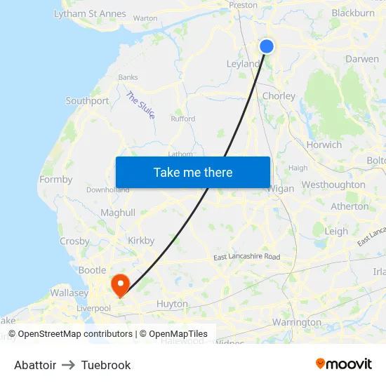 Abattoir to Tuebrook map