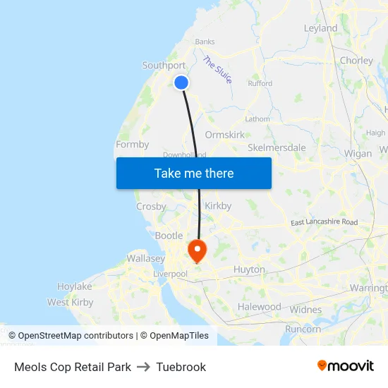 Meols Cop Retail Park to Tuebrook map