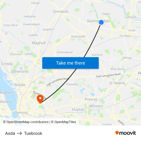 Asda to Tuebrook map