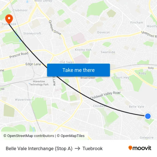 Belle Vale Interchange to Tuebrook map