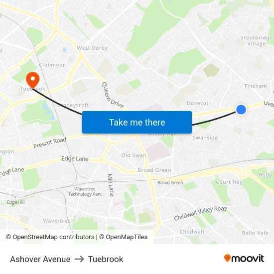 Ashover Avenue to Tuebrook map