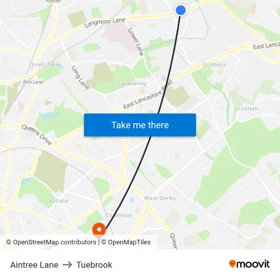 Aintree Lane to Tuebrook map