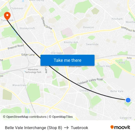 Belle Vale Interchange to Tuebrook map