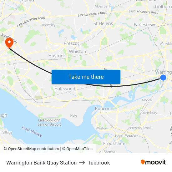 Warrington Bank Quay Station to Tuebrook map
