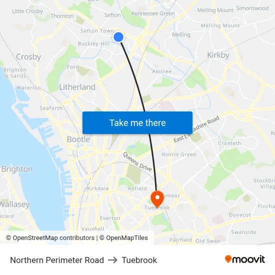 Northern Perimeter Road to Tuebrook map