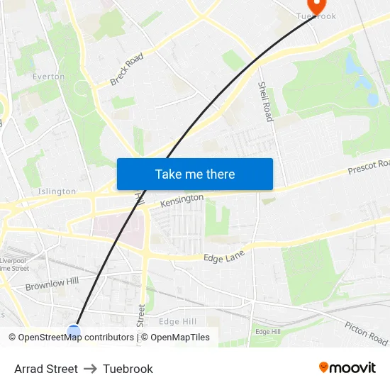 Arrad Street to Tuebrook map