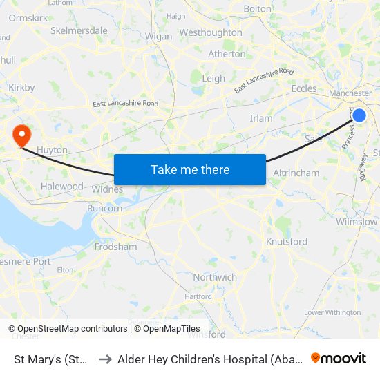 St Mary's (Stop T) to Alder Hey Children's Hospital (Abandoned) map