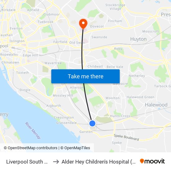 Liverpool South Parkway to Alder Hey Children's Hospital (Abandoned) map