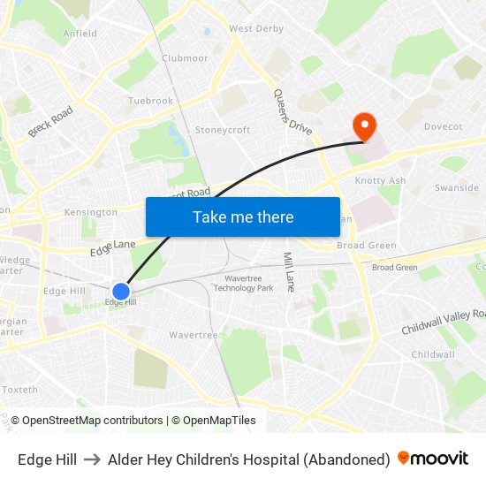 Edge Hill to Alder Hey Children's Hospital (Abandoned) map