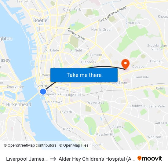 Liverpool James Street to Alder Hey Children's Hospital (Abandoned) map