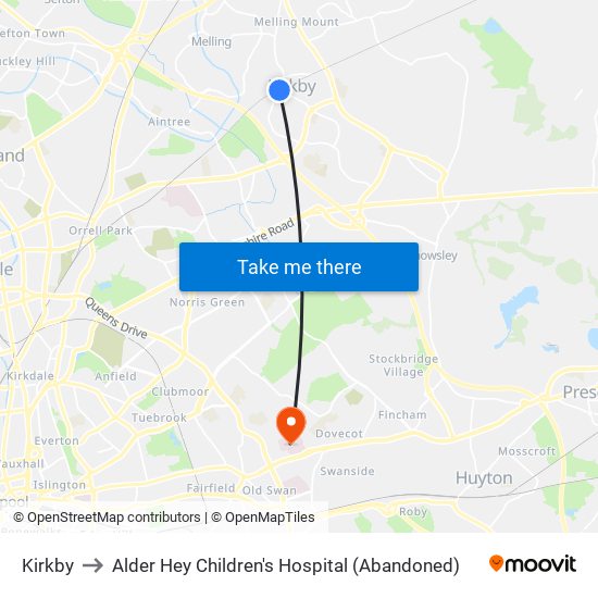 Kirkby to Alder Hey Children's Hospital (Abandoned) map