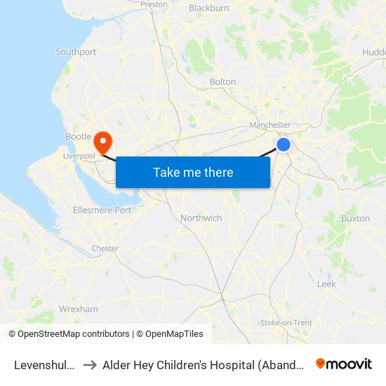 Levenshulme to Alder Hey Children's Hospital (Abandoned) map