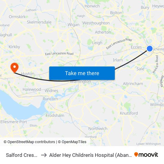 Salford Crescent to Alder Hey Children's Hospital (Abandoned) map