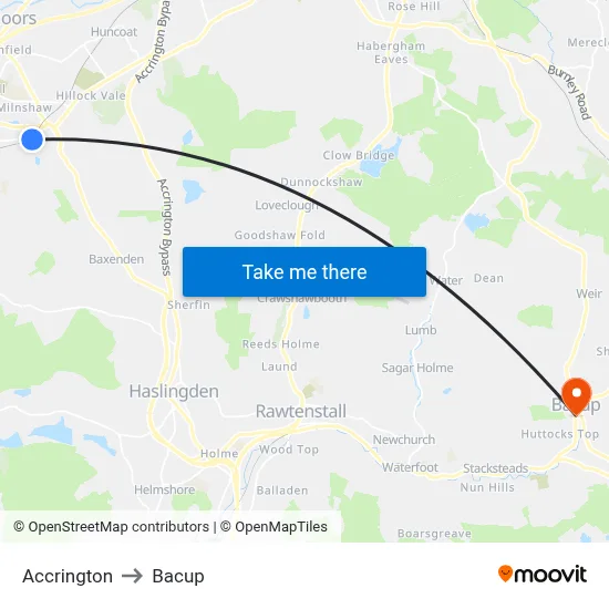 Accrington to Bacup map