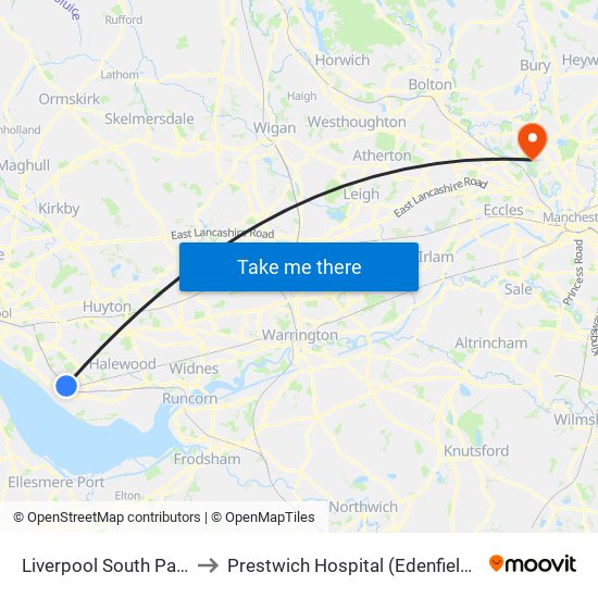 Liverpool South Parkway to Prestwich Hospital (Edenfield Centre) map