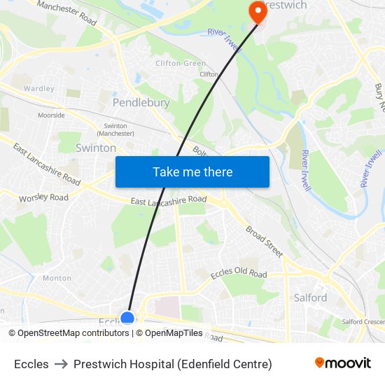 Eccles to Prestwich Hospital (Edenfield Centre) map