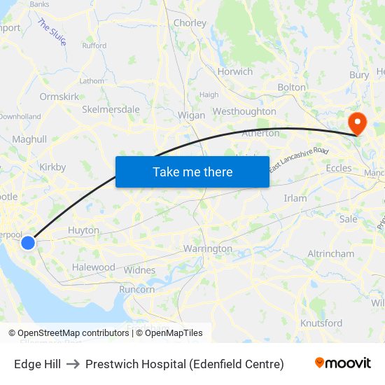 Edge Hill to Prestwich Hospital (Edenfield Centre) map