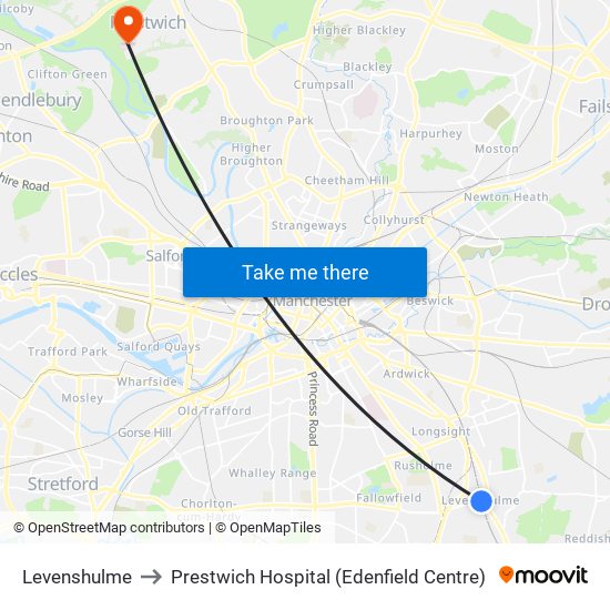 Levenshulme to Prestwich Hospital (Edenfield Centre) map