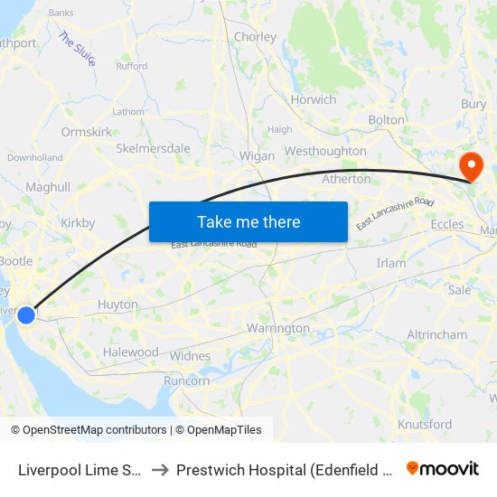 Liverpool Lime Street to Prestwich Hospital (Edenfield Centre) map