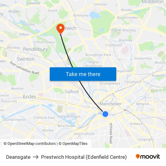 Deansgate to Prestwich Hospital (Edenfield Centre) map