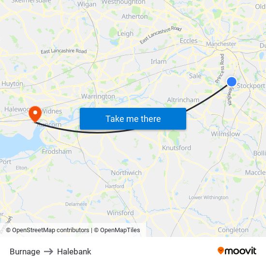 Burnage to Halebank map