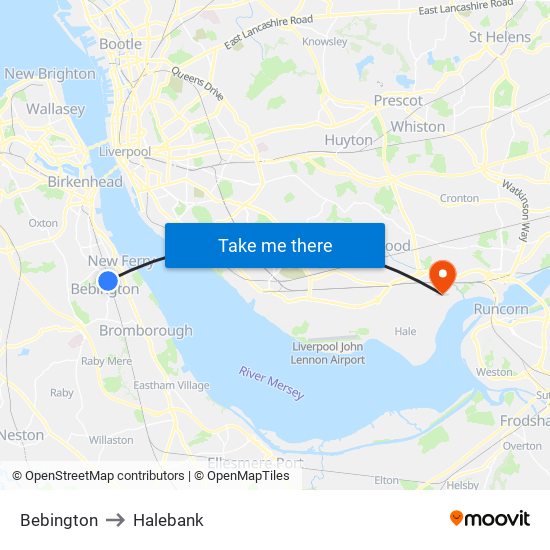 Bebington to Halebank map