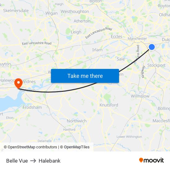 Belle Vue to Halebank map