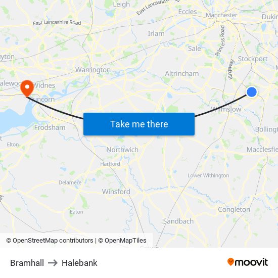 Bramhall to Halebank map