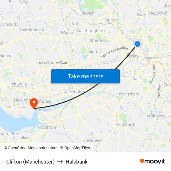 Clifton (Manchester) to Halebank map